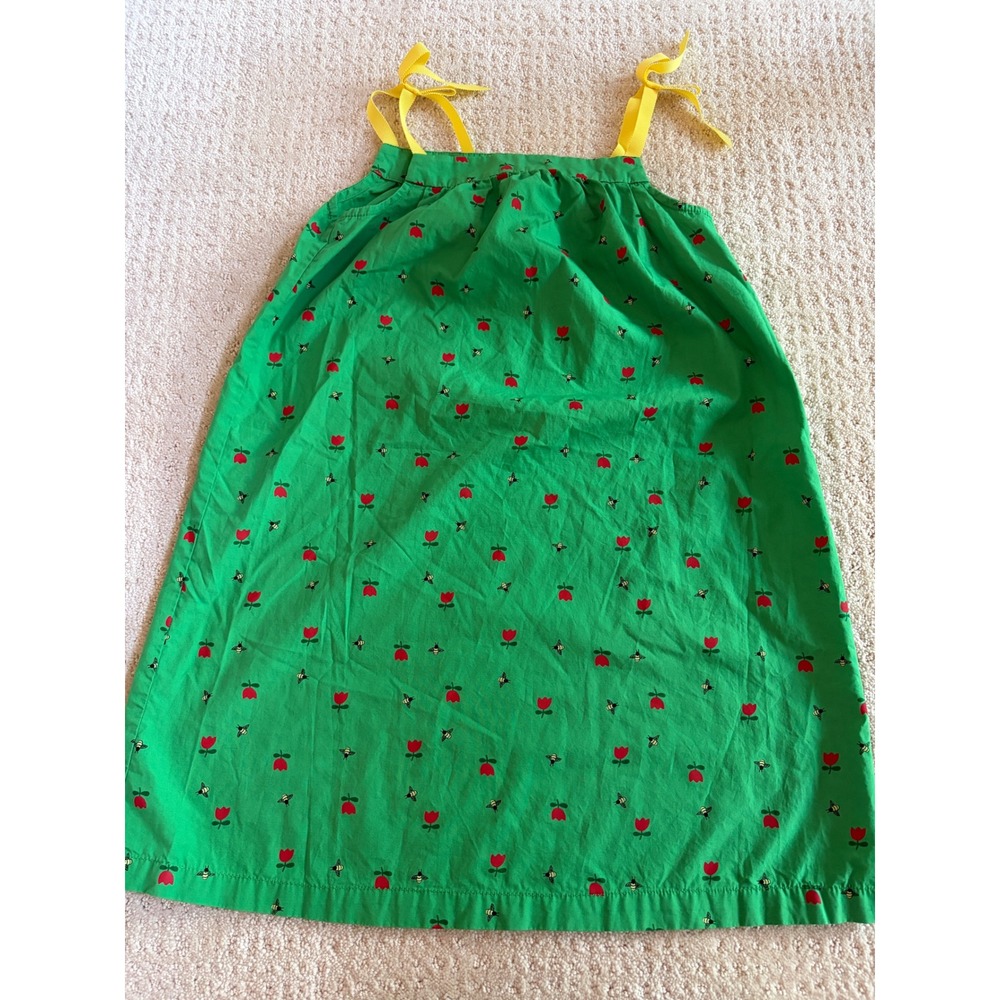 Hanna Andersson Sundress Kids 120 Green Tulip Bee Tie Strap Cotton‎